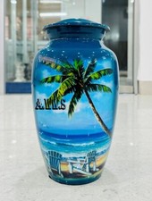 Beach Blue Cremation Urn for Human Ashes - Adult Funeral Urn Handcrafted