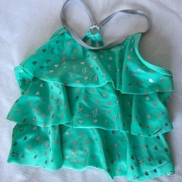Top de baño Juicy Couture verde y plateado para niñas Foto 2 de 4