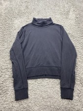 Athleta Sweatshirt Women Small Black Taupe Thumbhole Crop Funnel Neck Pullover