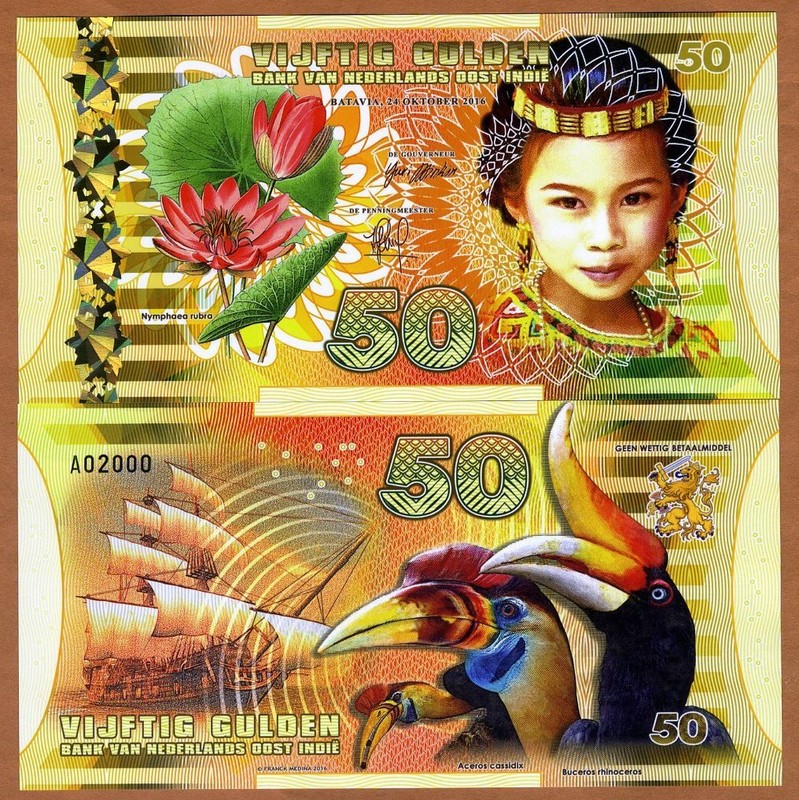 Netherlands East Indies (Indonesia), 50 Gulden, 2016 Polymer, UNC Girl