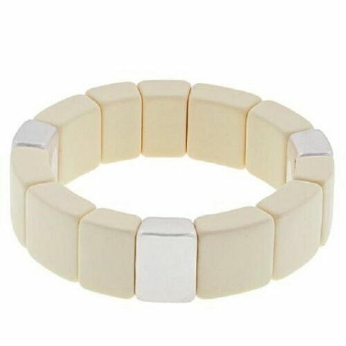 HSN Marla Wynne TwoTone Cream Cube Stretch Bracelet eBay