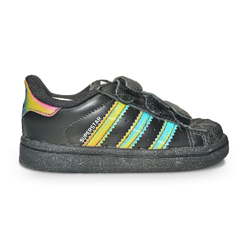 Кроссовки Adidas Stan Smith CF Infants S80264 черные с переливающимися вставками Великобритания 5