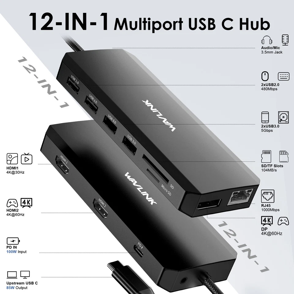 Estación de Acoplamiento Triple Pantalla 4K USB-C Laptop 100W PD IN Gigabit LAN 2HDMI DP Foto 2 de 4