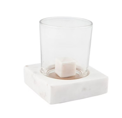 THIRSTYSTONE BEVERAGE CHILLER WHITE MARBLE W/ WHISKEY GLASS 10OZ & STONE NIB NEW