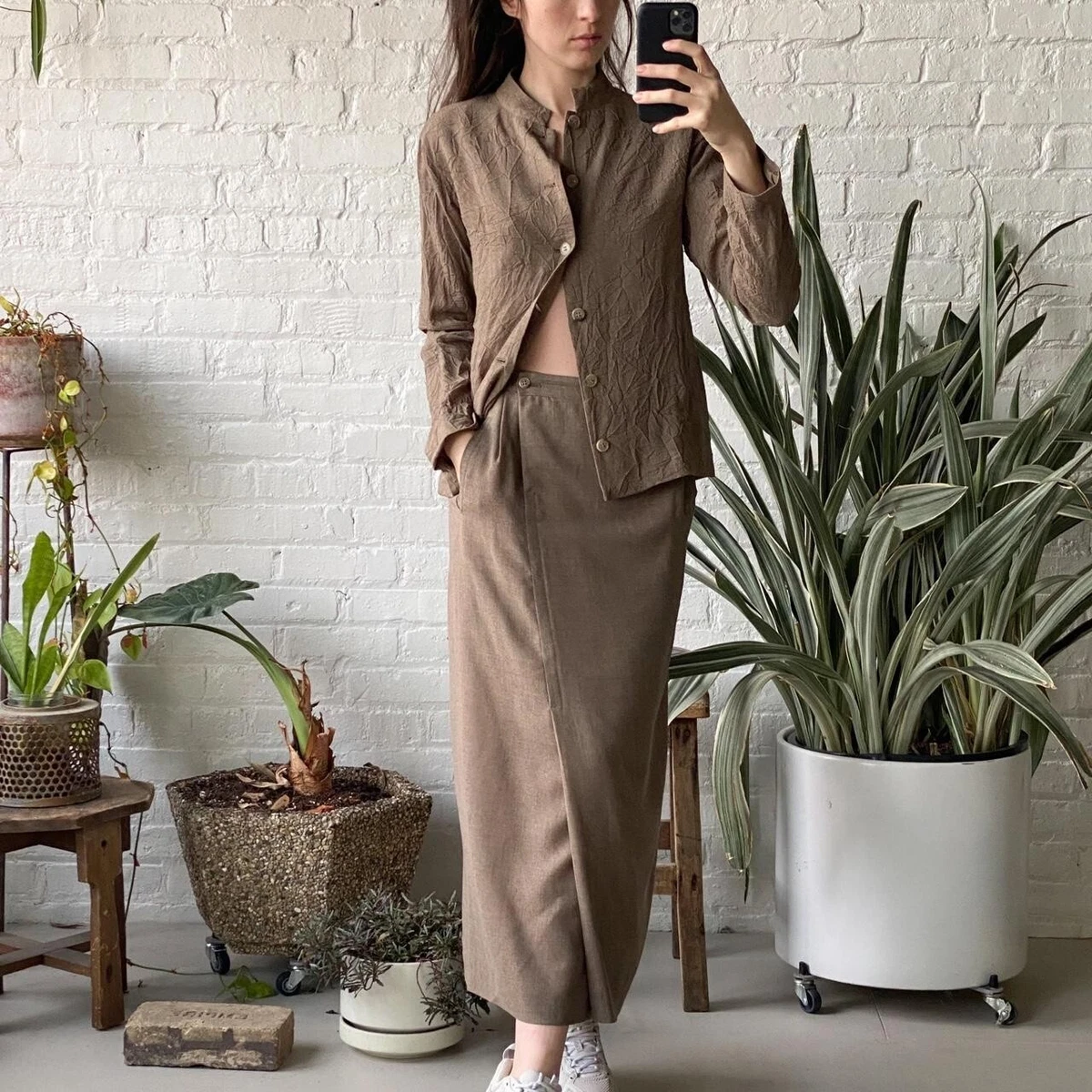 Issey Miyake Plantation vintage 90s brown crinkle jacket shirt