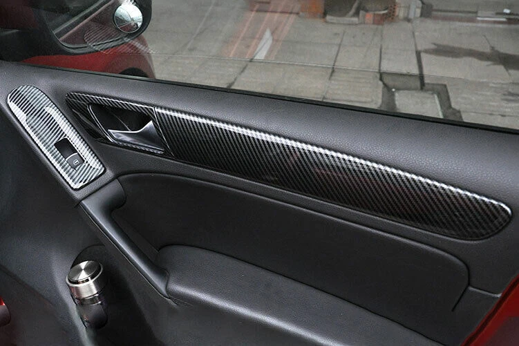 Tira de cubierta interior de panel de puerta de fibra de carbono ABS para Volkswagen Golf MK6 10-13 Foto 3 de 4