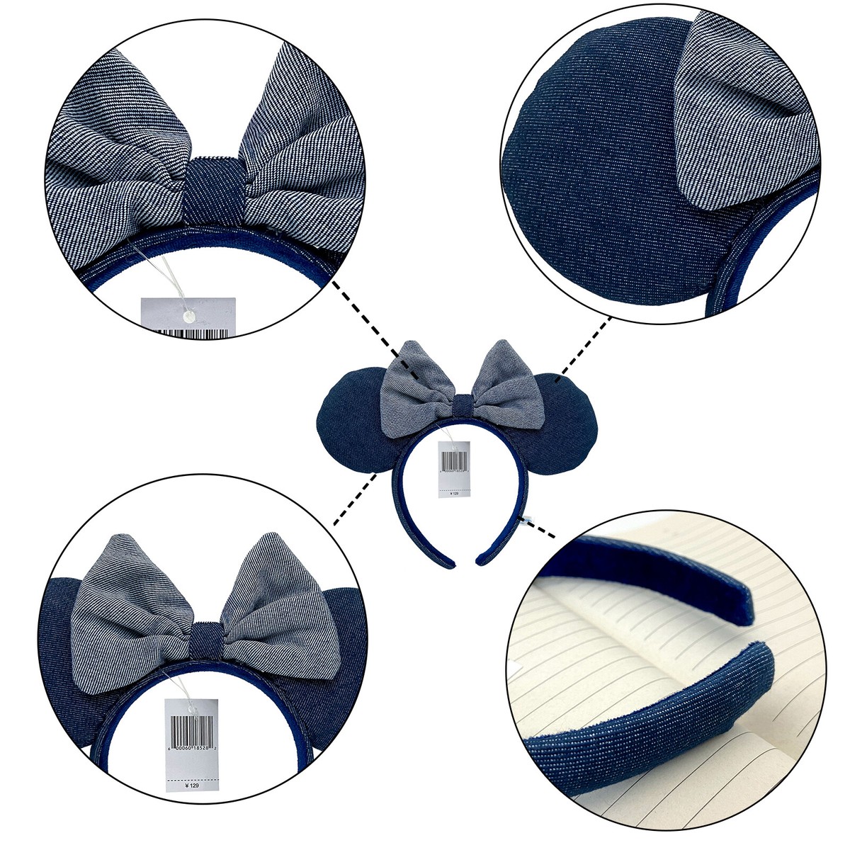 Disney- Parks Stripe Denim Navy Blue Mickey Minnie Mouse 