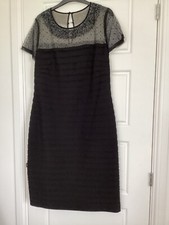 STOMAN Polyester/Elastane Black Short Sleeve Evening Dress Size 14 Sequin Collar