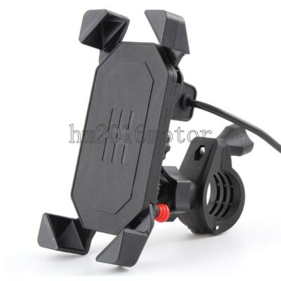 Handlebar Mirror Base Motorcycle GPS Cell Phone Holder  USB Charger Accessories