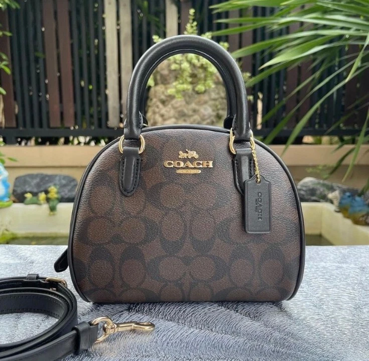 Coach CA591 Sydney Satchel In Signature Canvas In Gold/Brown Black