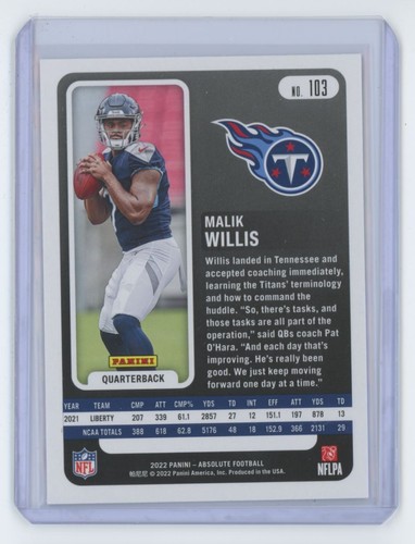 2022 Panini Absolute Malik Willis Tennessee Titans #103 (P101) - 第 2/2 張圖片