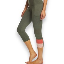 prAna Borra Side Pockets Yoga Capris Green Color Block Leggings Women s Small