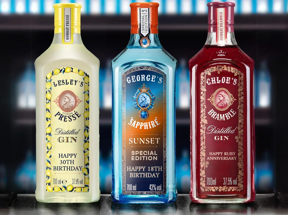 Personalised Gin Label Sticker Bombay Sapphire Birthday Custom Name Novelty Gift - Image 2 of 2