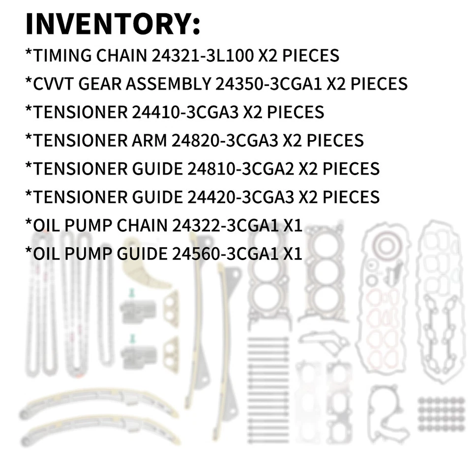 Engine Timing Chain Head Gasket Bolt Kit For 3.3L Kia Hyundai Santa Fe 2012-17 - Image 2 of 4