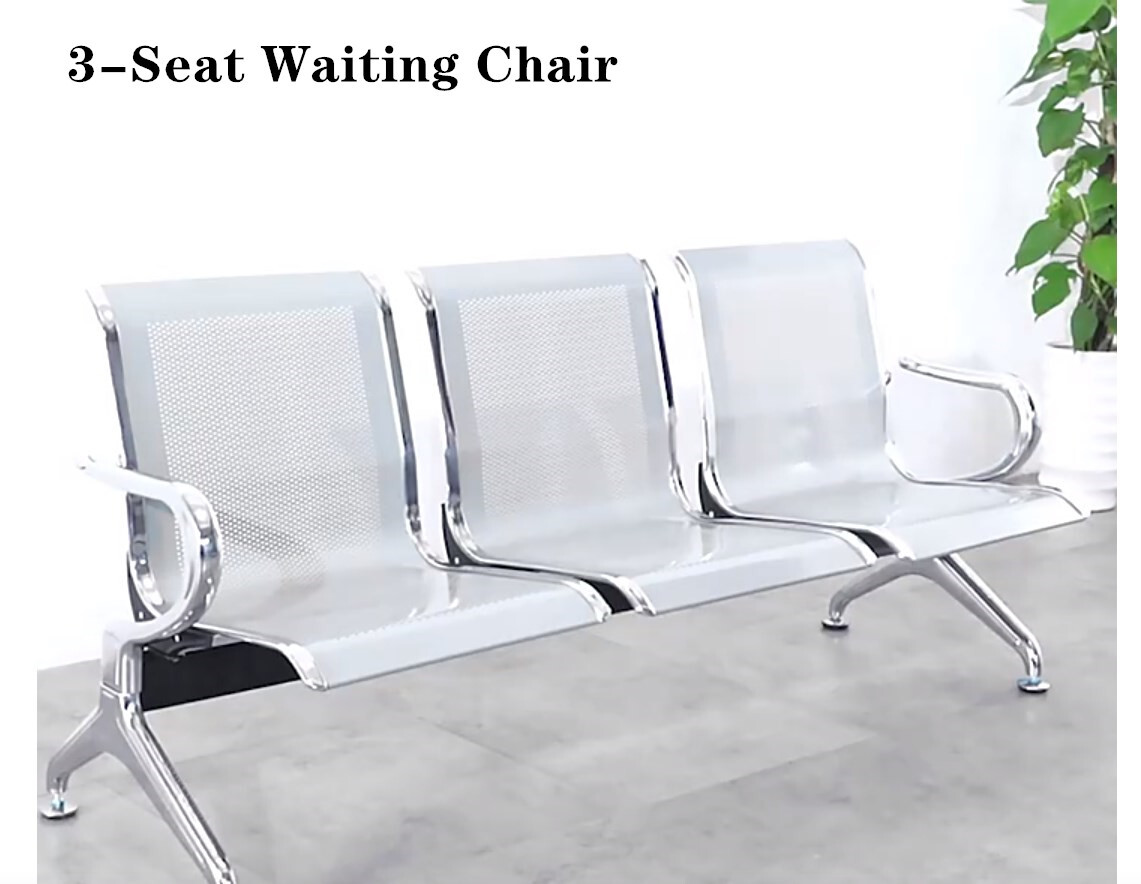 3Seat Bank Guest Chair Silver Waiting Room Office Desk Side Chairs