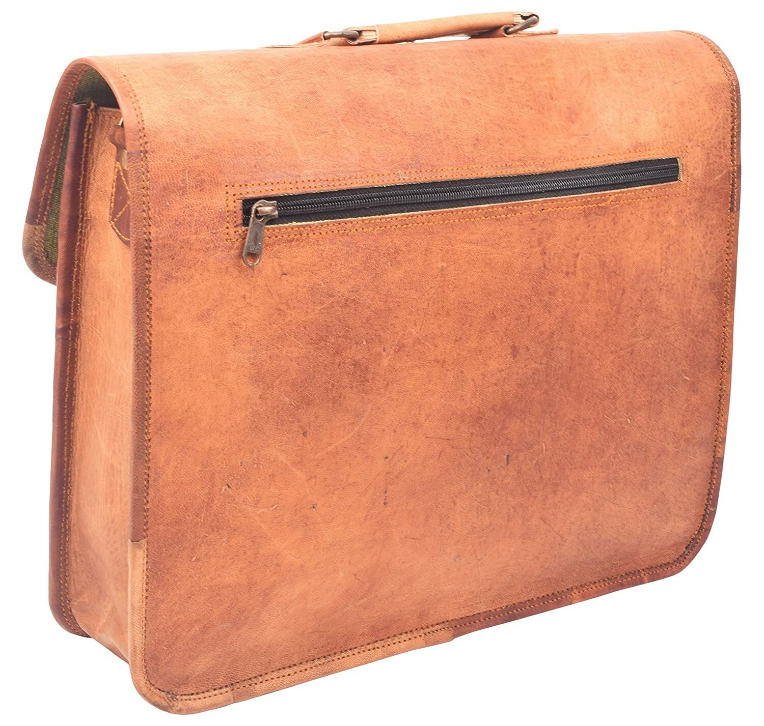 SAOLA Borsa a tracolla in pelle marrone sole naturale 15" vintage messenger custodi...