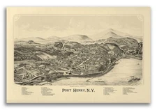 Bird's Eye View 1889 Port Henry New York Vintage City Map - 16x24