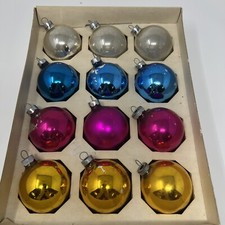 Lot of 12 Silver Blue Pink Gold Glass Ball Ornaments Shiny Brite Made In USA