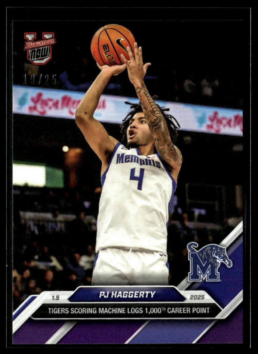 2024-25 Topps Bowman U Now 41 PJ Haggerty Memphis Tigers 1000th PTS Purple 19/25