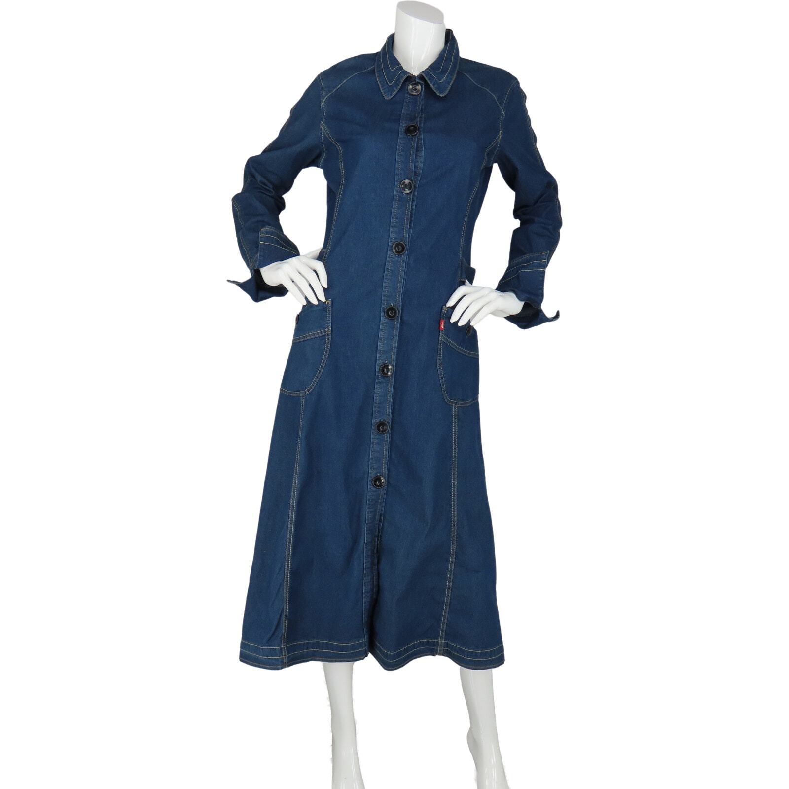 Levi's Denim Jean Western Button Front Maxi Shirt Dress M Miss