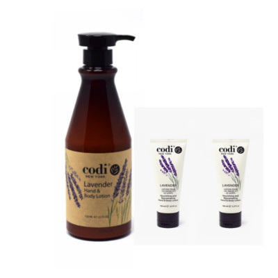 Codi Lavender Hand & Body Lotion Big and 2 Small Set, 750ml/25oz + 3.3oz/100ml