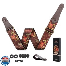WELAIYOOUQ Guitar Strap, embroidery Jacquard and Genuine Leather Guitar Strap
