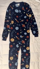 Cherokee Space Planets Rockets Stars Fleece Footed Pajamas Sleepwear Large 10 12