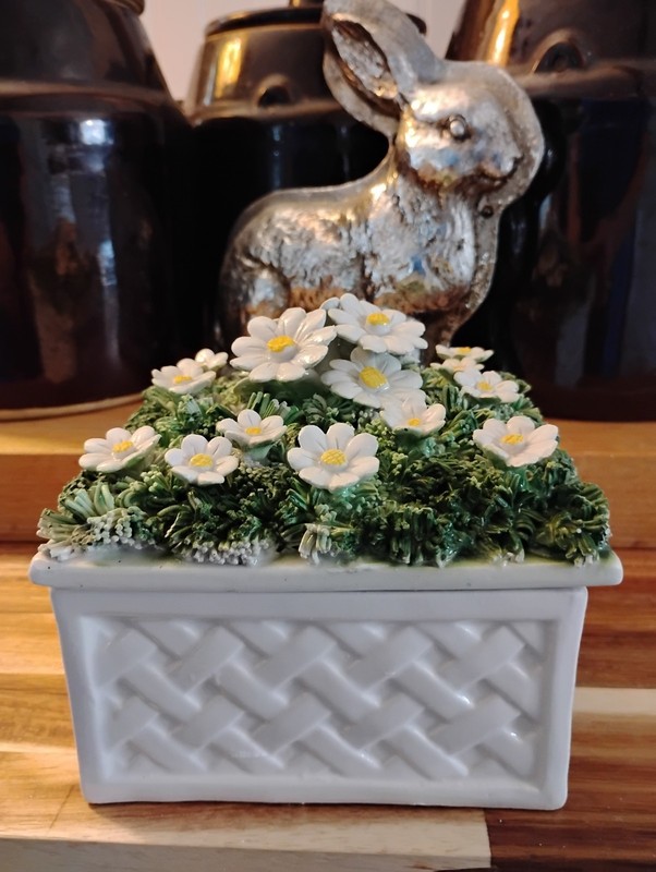 Vintage Vtg Gorgeous Italian Italy Mid century Daisy Trinket Box Spaghetti Grass