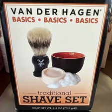 Van Der Hagen Shaving Kit Deluxe Soap, Ceramic Bowl, Boar Brush Black Orange