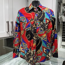 Vintage Wrangler Cowboy Cut X Long Tails Shirt Mens 16 34 Long Sleeve Aztec Ex