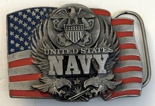 Vintage 1991 United States Navy Belt Buckle By Siskiypu USN Seal And Flag