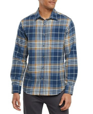 NWT Eddie Bauer Flannel Men's 80 Blue Plaid Button Brushed Bristol Shirt Sz. L