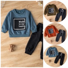 2PCS Infant Baby Boy Long Sleeve Letter Sweatshirt Pants Fall Casual Outfit