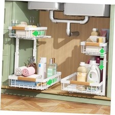  Under Sink Organizer, 2 Tier Under the Sink Storage, Slide out 1 Pack White