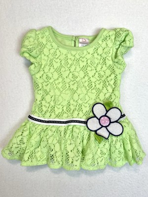 Youngland Infant Baby Girls Dress Size 18M Lime Green With Flower Embellishing 