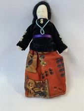 Handmade Rag Cloth Doll Southwestern Print Skirt Beaded Necklace Velvet Top