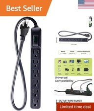 6 Outlet Surge Protector with 15 Amp Circuit Breaker - Black, Mountable Design