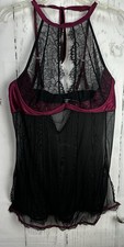 Oh La La Cheri Women s 2X Black Lace Pink Trim Babydoll Lingerie- Spot