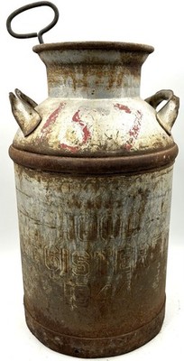 Vintage 1944 HOOD Metal 10 Gallon Milk Jug w/ Strainer - Farmhouse Decor