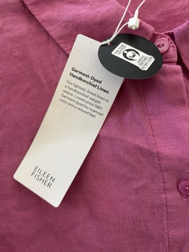 Eileen Fisher Handkerchief Linen Classic Collar Shirt Tulip Pink L NWT $168 - Picture 11 of 12