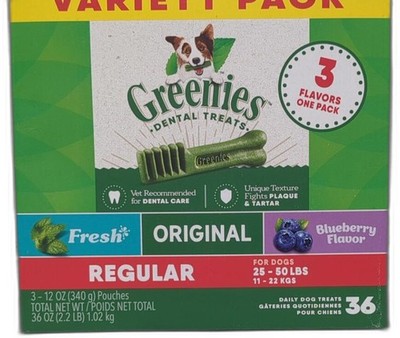 Greenies Regular Natural Dental Care Dog Treats, 36 Oz. Variety Pack, 3 Packs Of