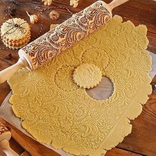 Embossed Wooden Rolling Pin, Embossing Rolling Pin for Baking Fondant, Pizza,...