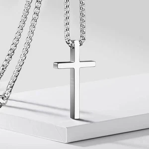 Cross Collier pour hommes, Collier pendentif en acier inoxydable argenté