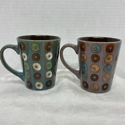 Set Of 2 Mr. Coffee Donut Ceramic Coffee Cup Mug - Purple & Green