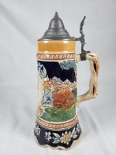 Vintage Thorens German Musical Beer Stein & Pewter Lid Hand Painted Ceramic Rare