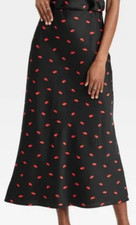 NEW A New Day Women's Black  Red Lips Maxi A-Line Skirt Size Small