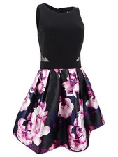 Xscape Women's Floral-Print Fit & Flare Dress (6, Black/Blush)