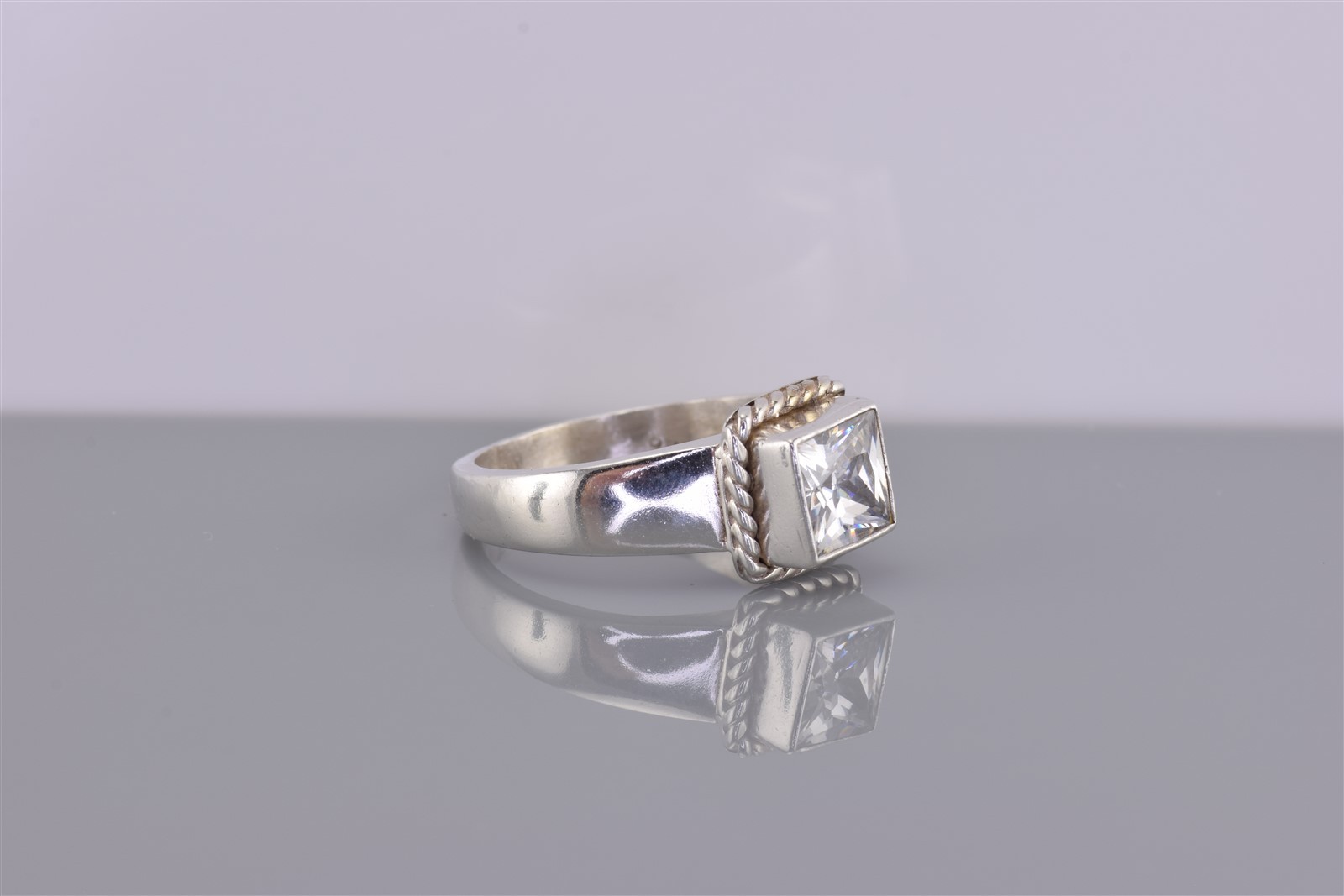 Sterling Silver Offset Square Cable Cubic Zirconi… - image 1