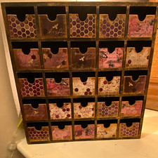 Wood Dark Tone Honeycomb Pattern 25-Drawer Storage Unit 35cm x 35cm