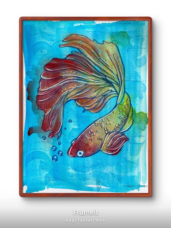 Original Betta Fish Painting By Alannah Dyer- Acrylic 9x12 in. Pets Fishing Red